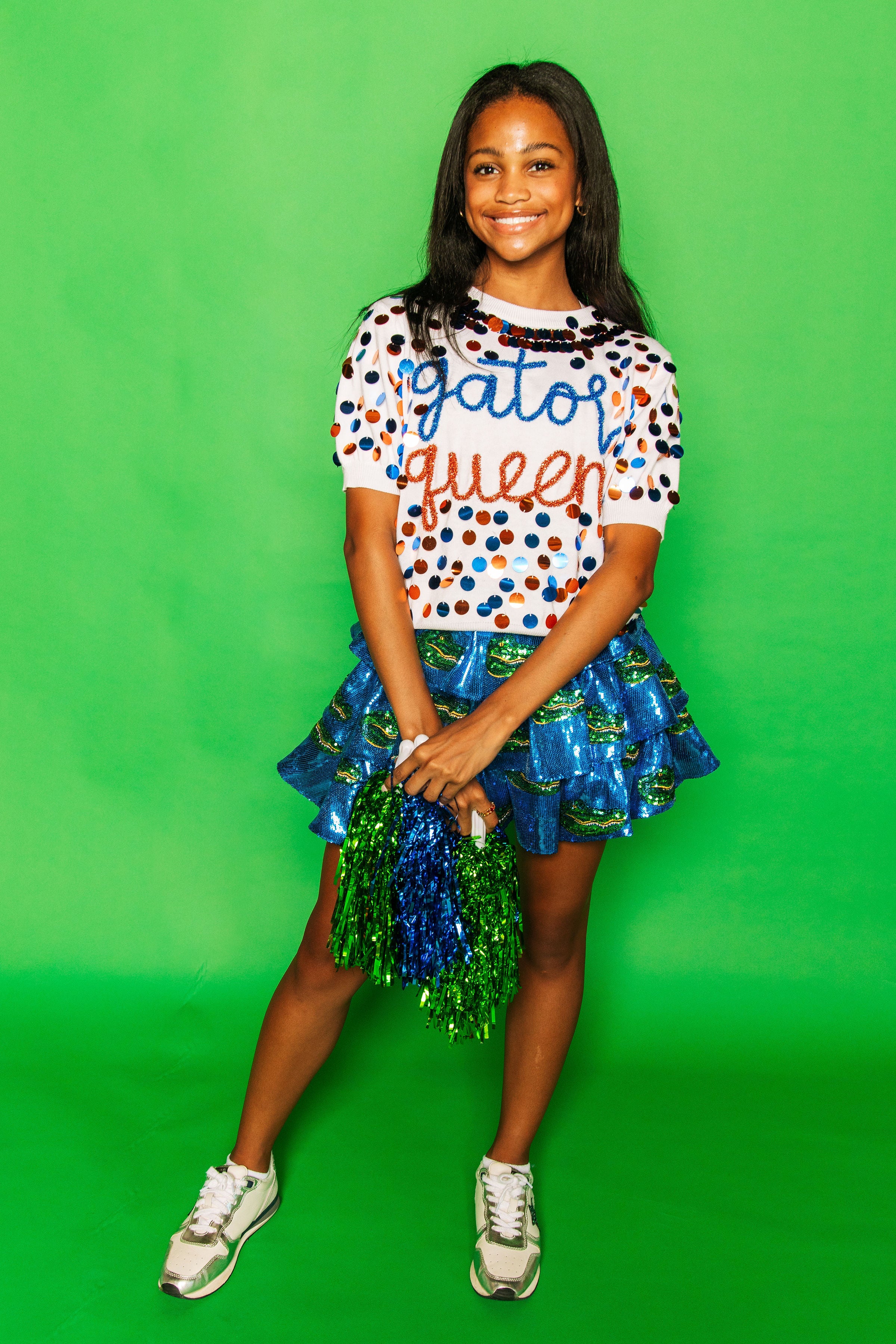 Royal Sequin Tiered Skirt with Alligator