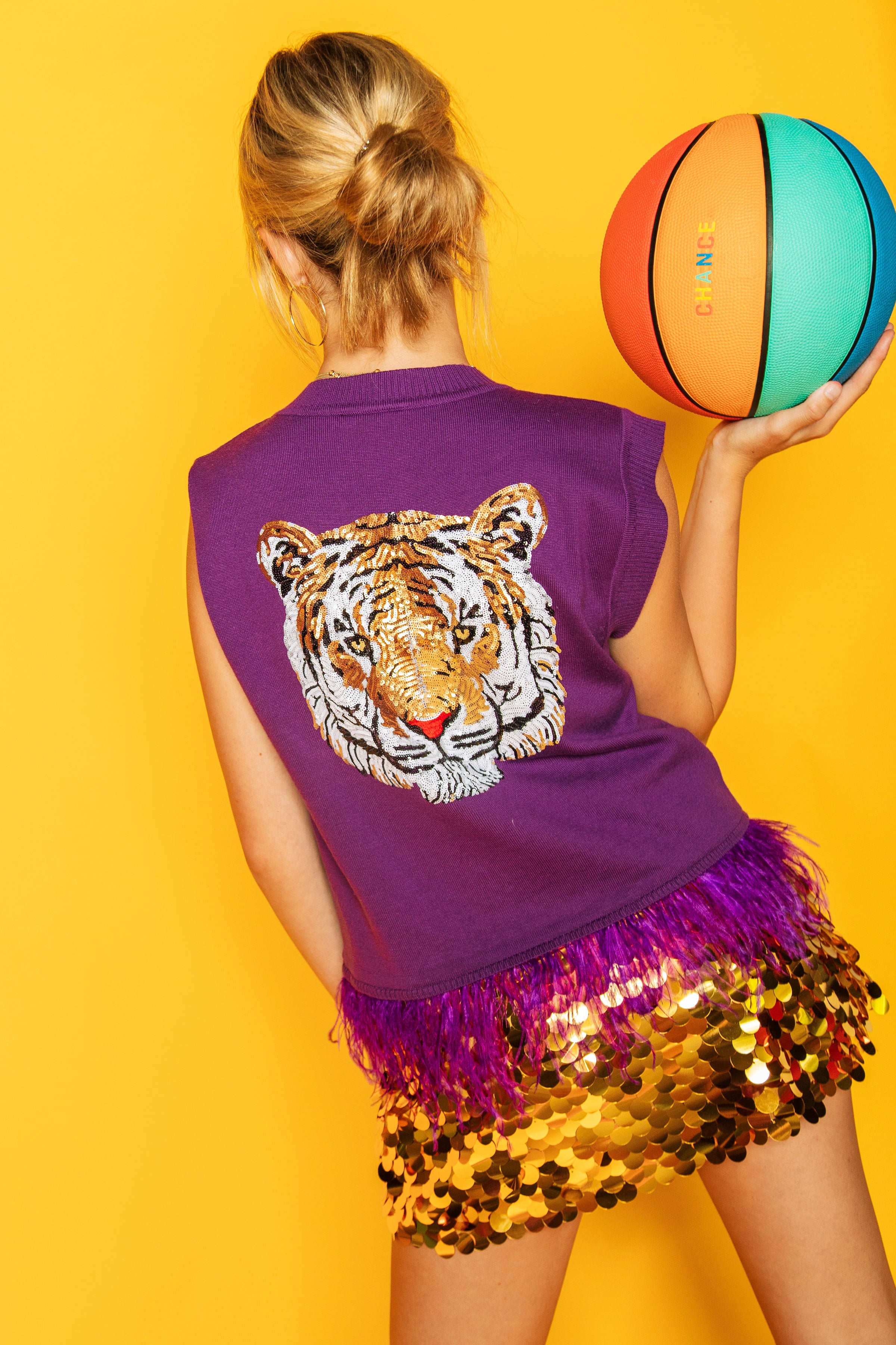 'Geaux' Purple Feather Sweater Tank with Tiger-  Licensed