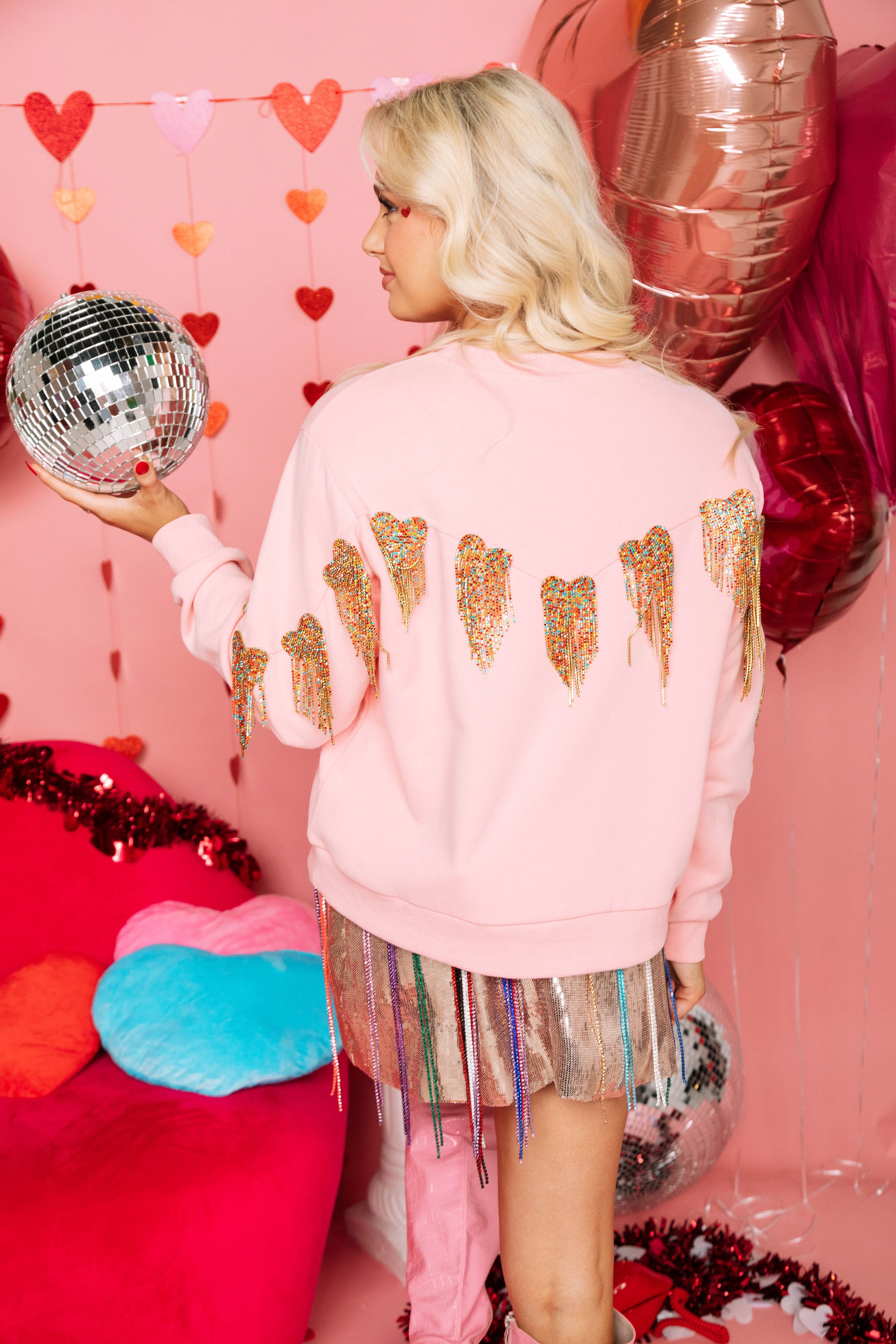 Pink Fringe Heart Sweatshirt