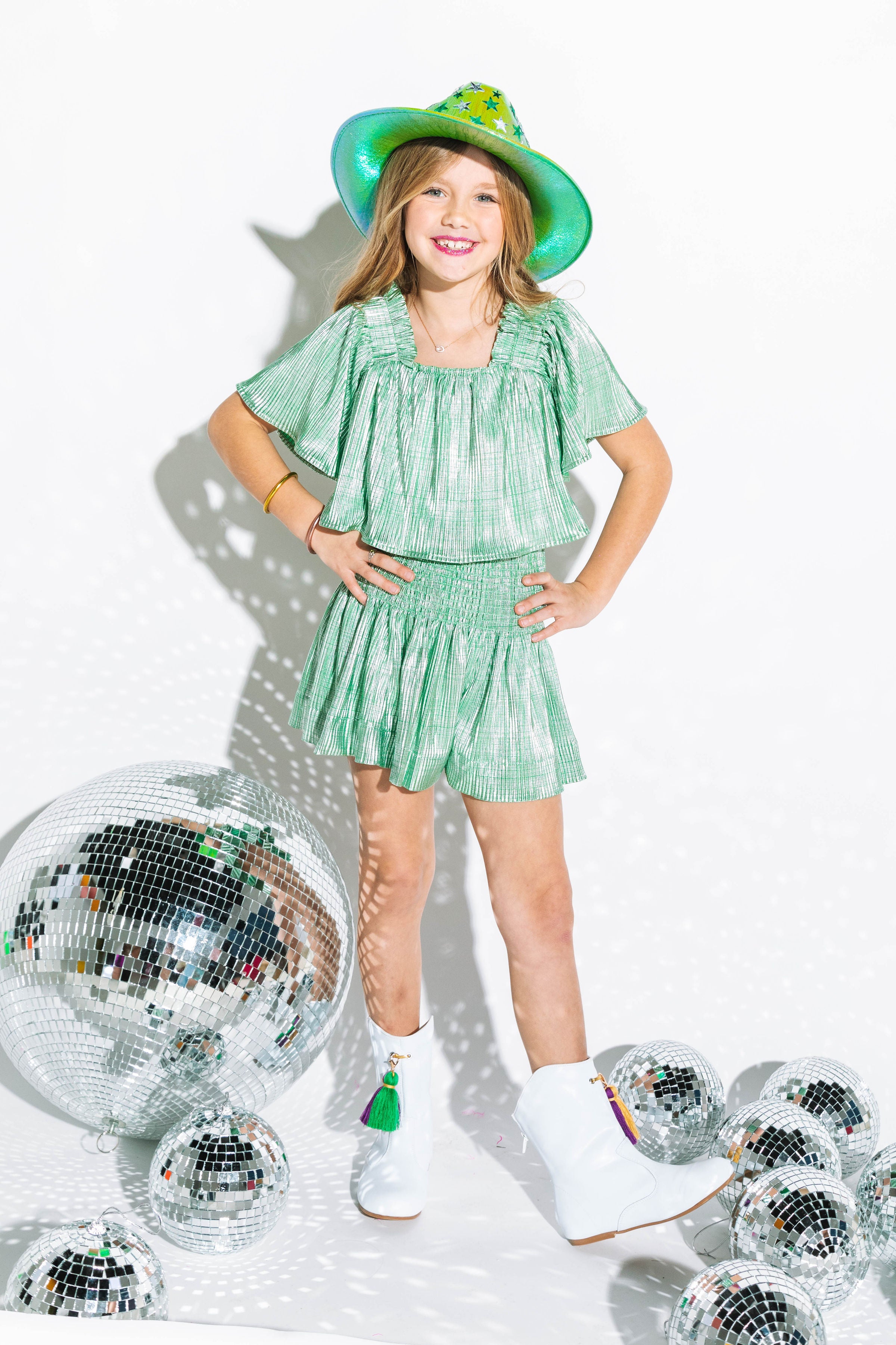 Kids Light Green/Silver Flutter Top