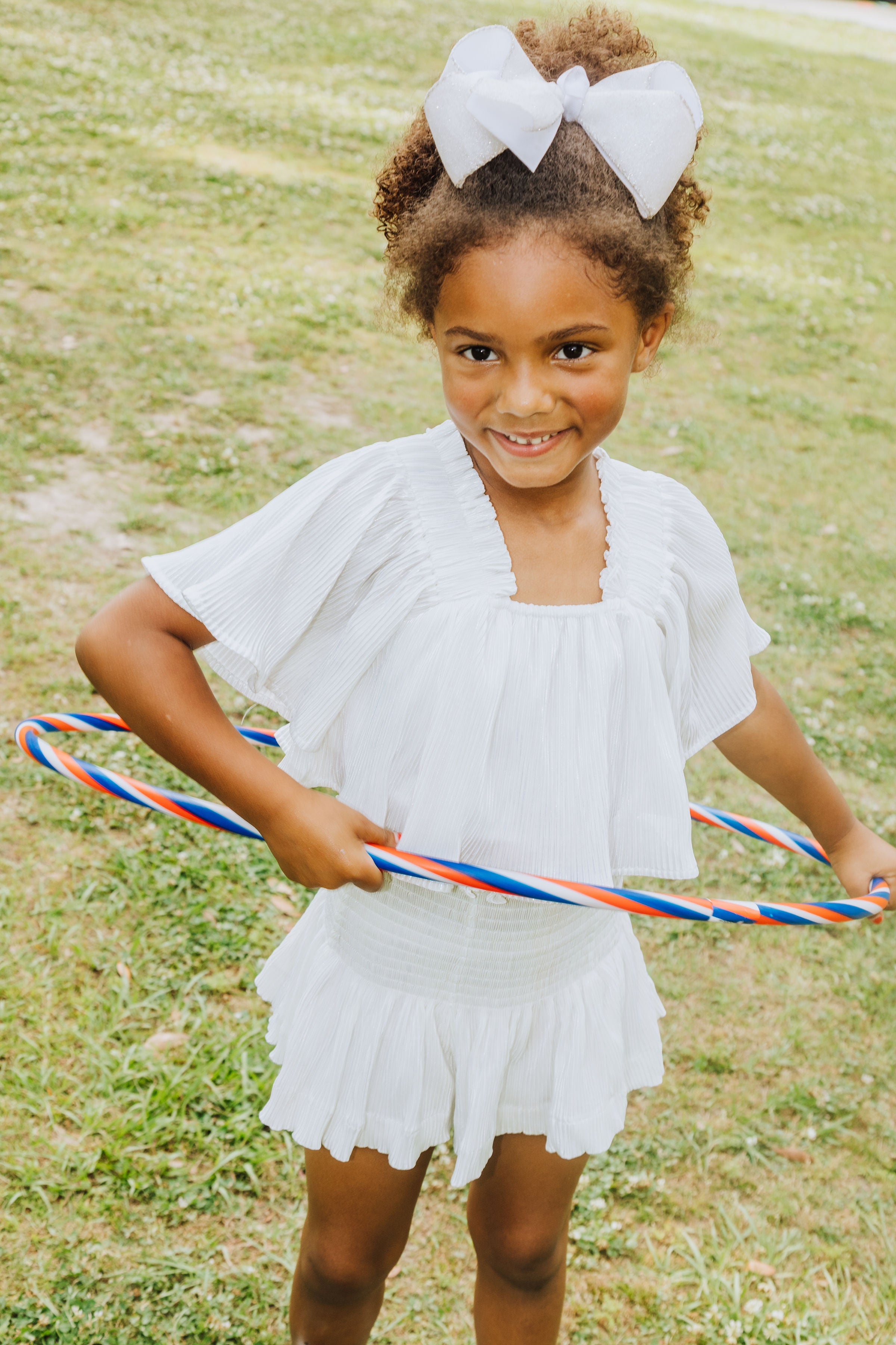 Kids White Pleat Flutter Top