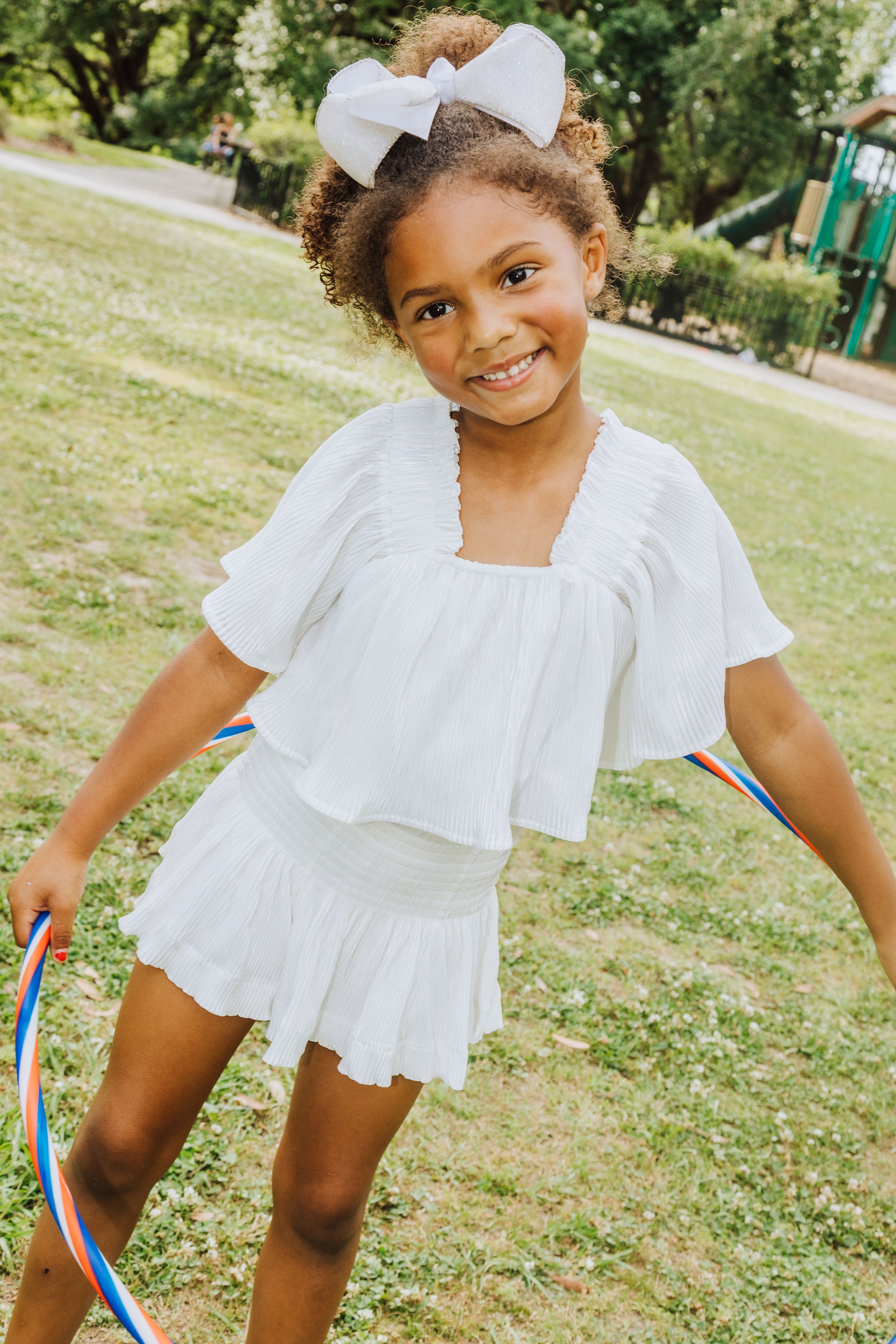 Kids White Pleat Swing Shorts